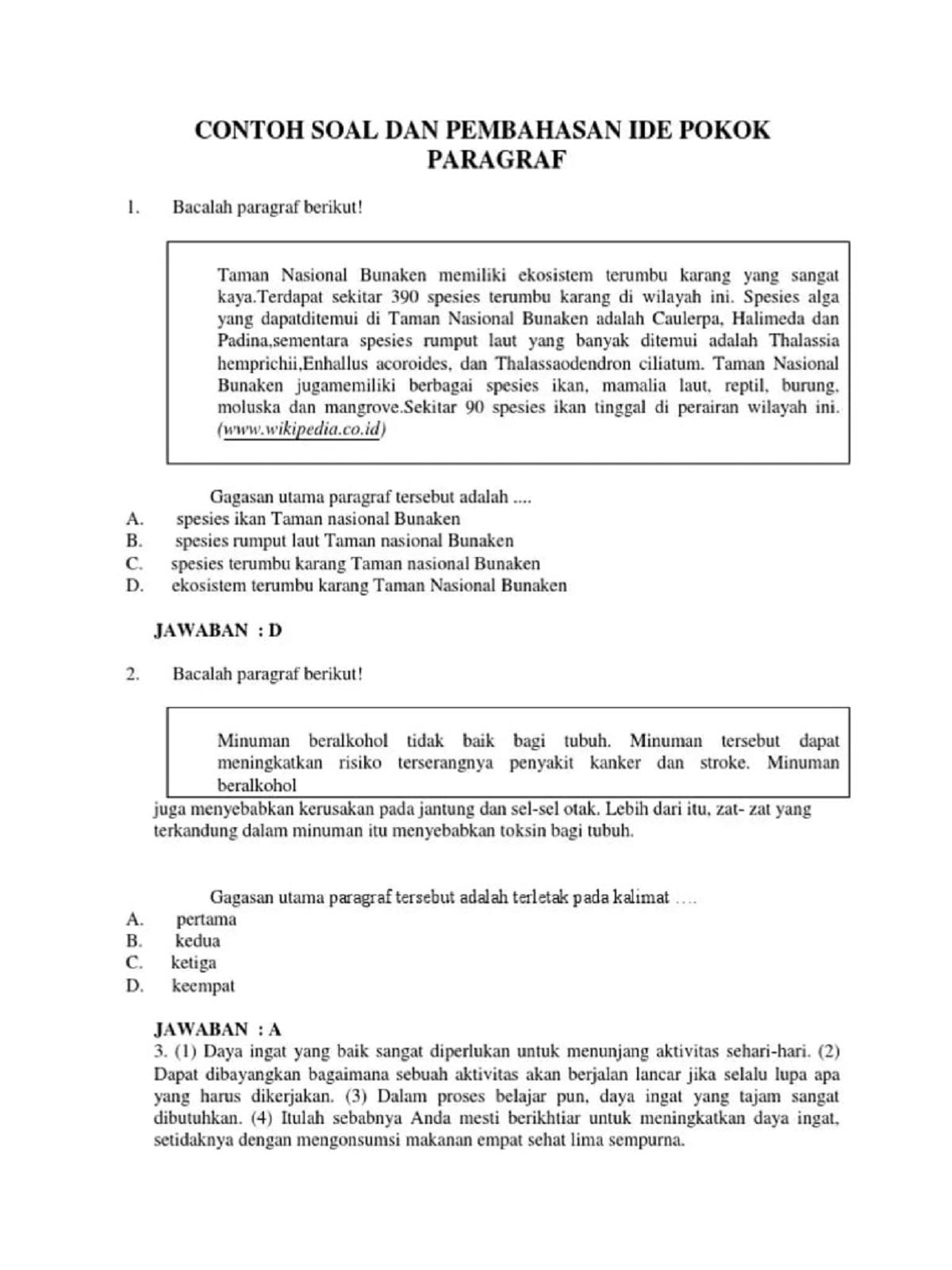 5 Contoh Soal Ide Pokok Kelas 3 SD yang Wajib Tahu