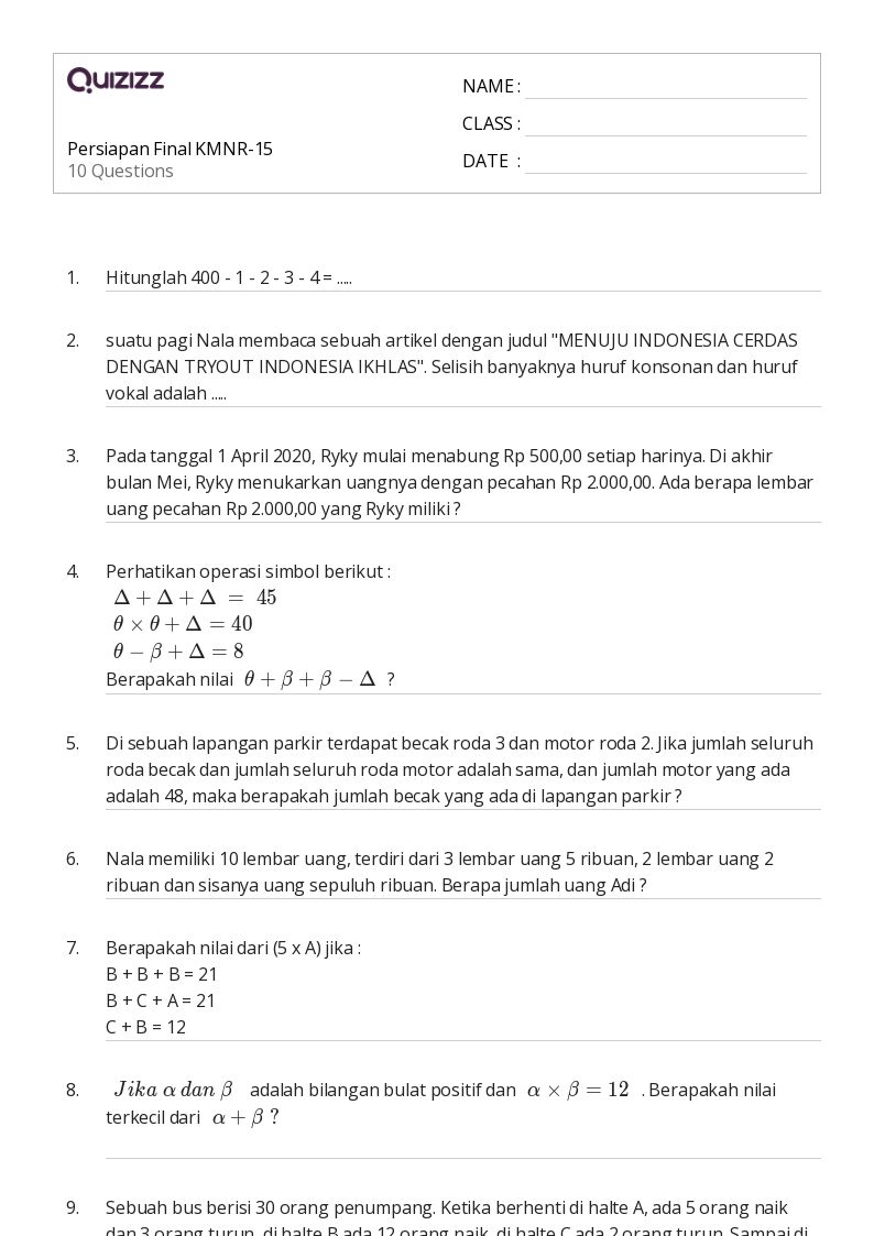 50 lembar kerja Operasi dengan Uang untuk Kelas 2 di Quizizz Gratis