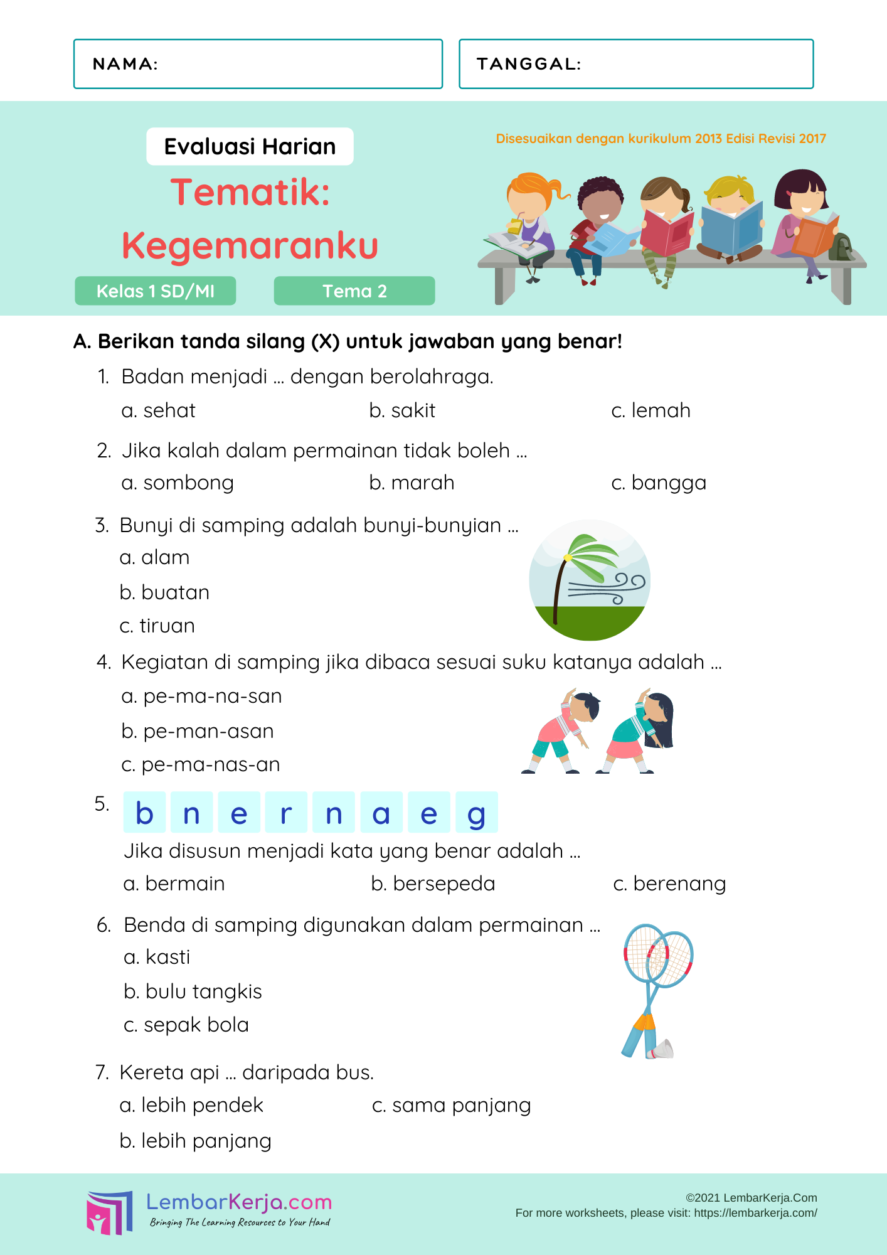 Menjelajahi Dunia di Sekitarku Contoh Soal Tematik Tema 7 Kelas 1 SD