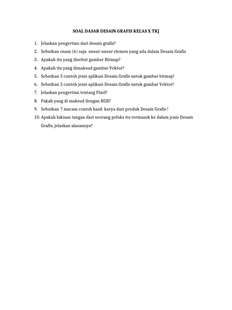 Soal Desain Grafis Kelas X TKJ PDF