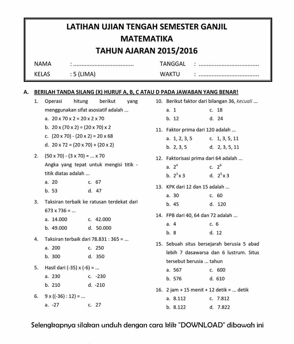 5 Contoh Soal Mid Semester 2 Kelas 7 Matematika yang Sering Muncul, Wajib Tahu Sebelum Ujian!