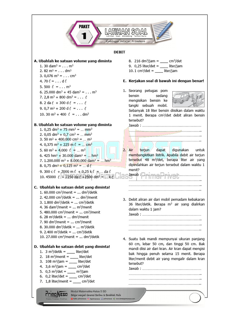 2 Latihan Soal 1 Debit 5 SD PDF