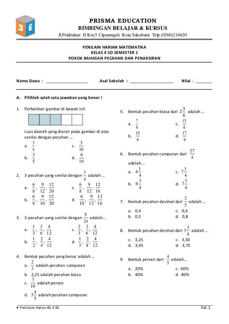 Siap Menghadapi Ujian Kumpulan Contoh Soal Matematika Kelas 4 SD Siap Menghadapi Ujian Kumpulan Contoh Soal Matematika Kelas 4 SD