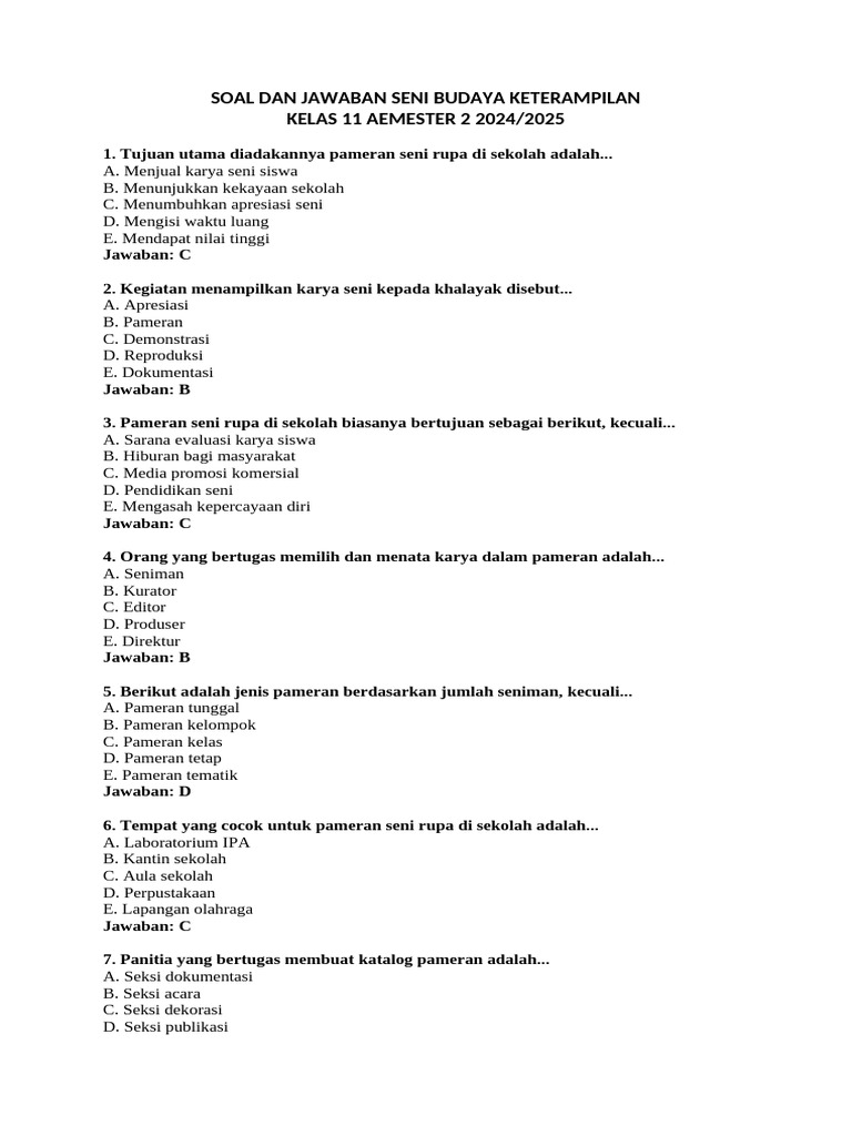 Soal Pameran Seni Rupa Kelas 11 PDF