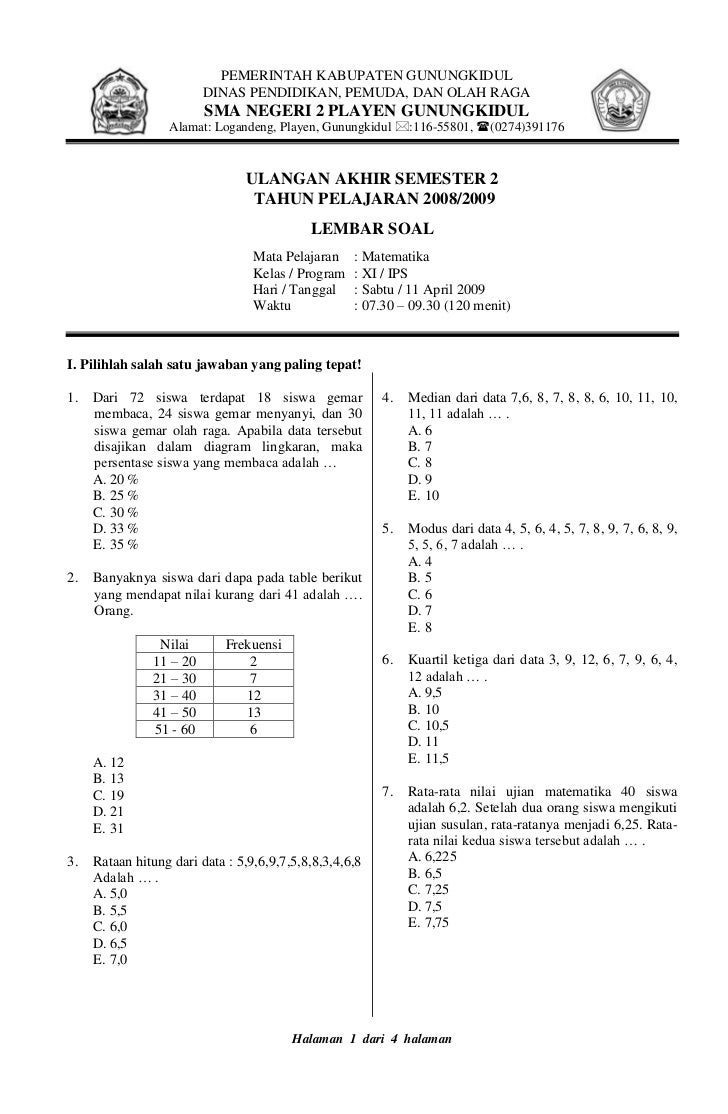 Menguasai Ulangan Akhir Semester 1 Matematika Kelas 10 Kumpulan Contoh
