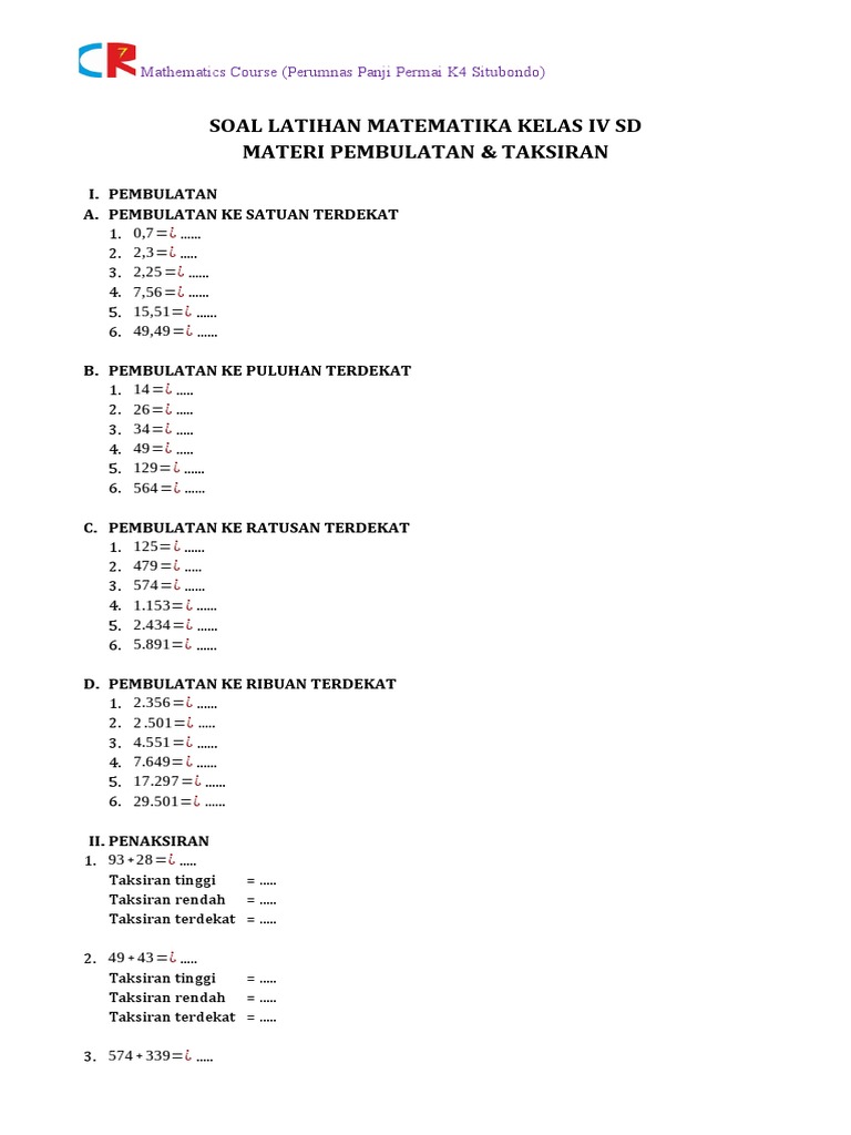 5 Cara Mudah Kuasai Pembulatan dan Taksiran Matematika Kelas 4 Soal Bimbel 5 Cara Mudah Kuasai Pembulatan dan Taksiran Matematika Kelas 4 Soal Bimbel