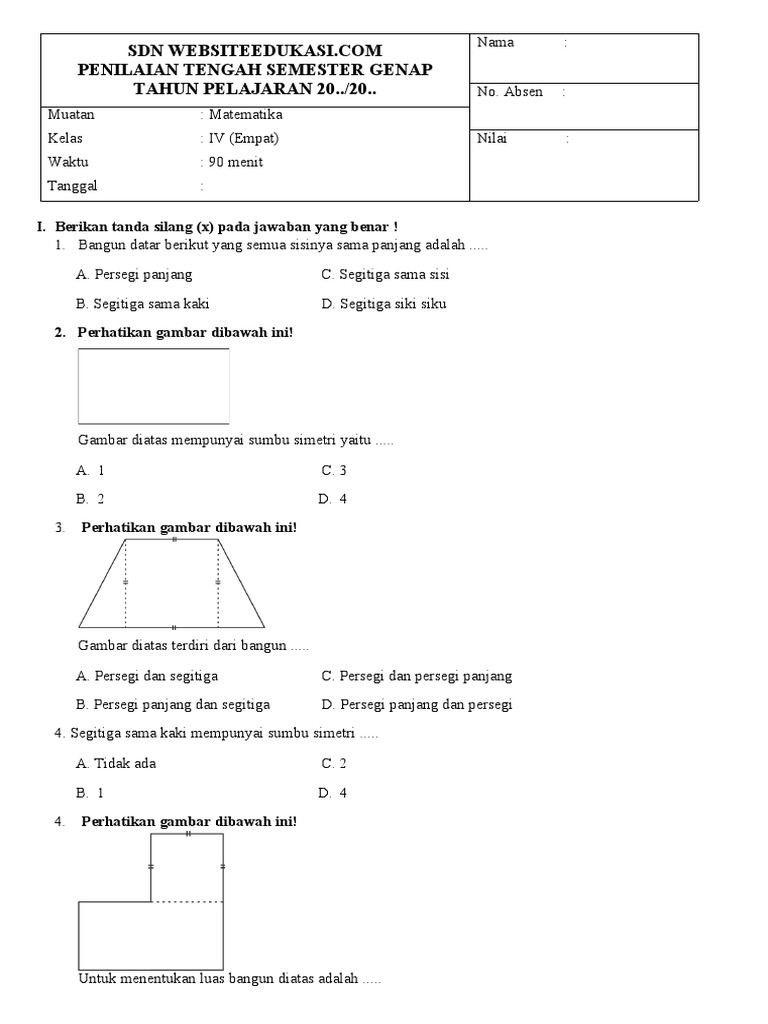 Soal PTS Matematika Kelas 4 Semester 2 PDF