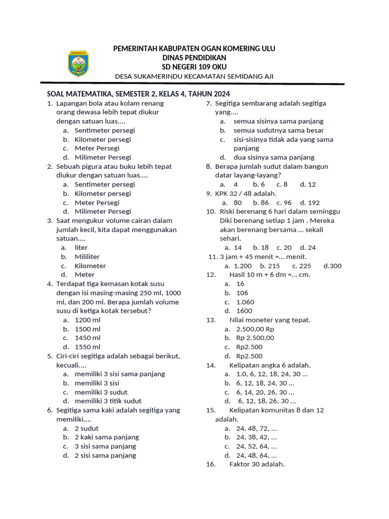 60 Contoh Soal Mid Semester 2 Kelas 4 K 13 Ternyata Bisa Bocorkan Tes PPG Prajabatan 2026, Wajib Tahu Sebelum Terlambat