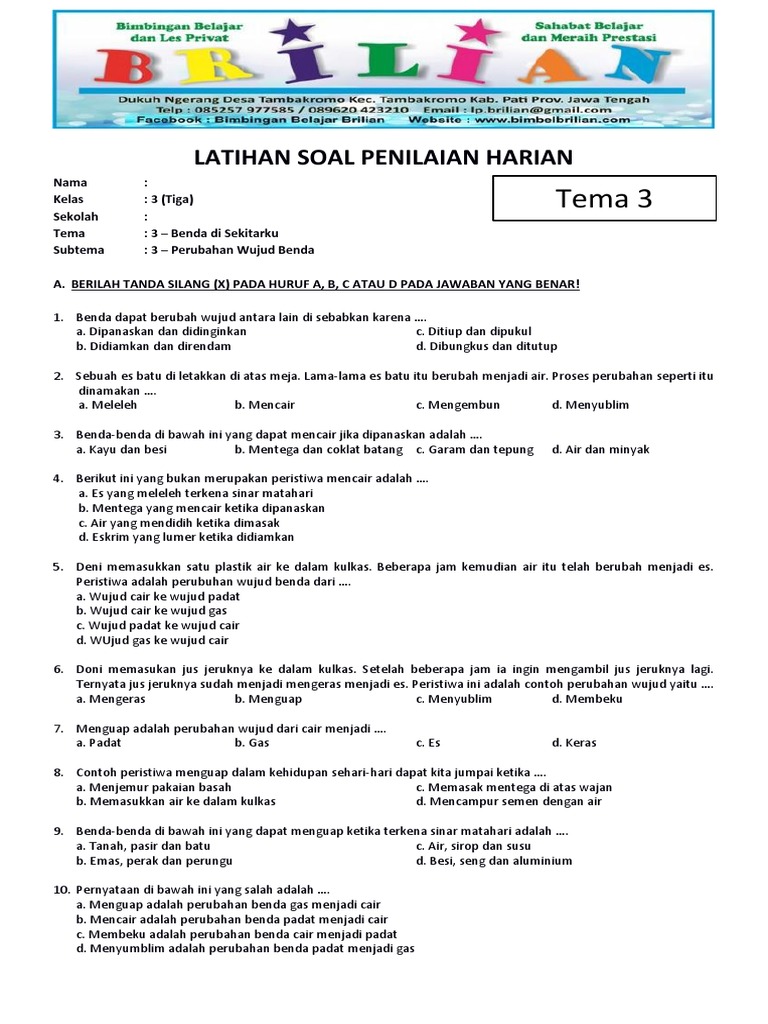7 Cara Cepat Kuasai scontoh soal.kelas.3 sd tema.3 untuk Nilai Ting