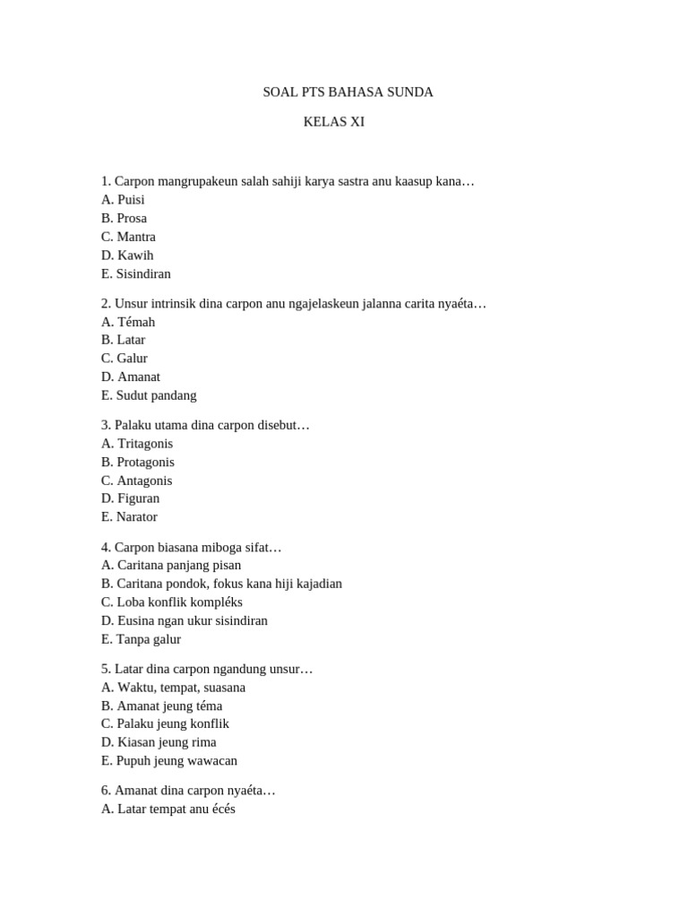 Soal Bahasa Sunda Kelas XI Semester 1 PDF