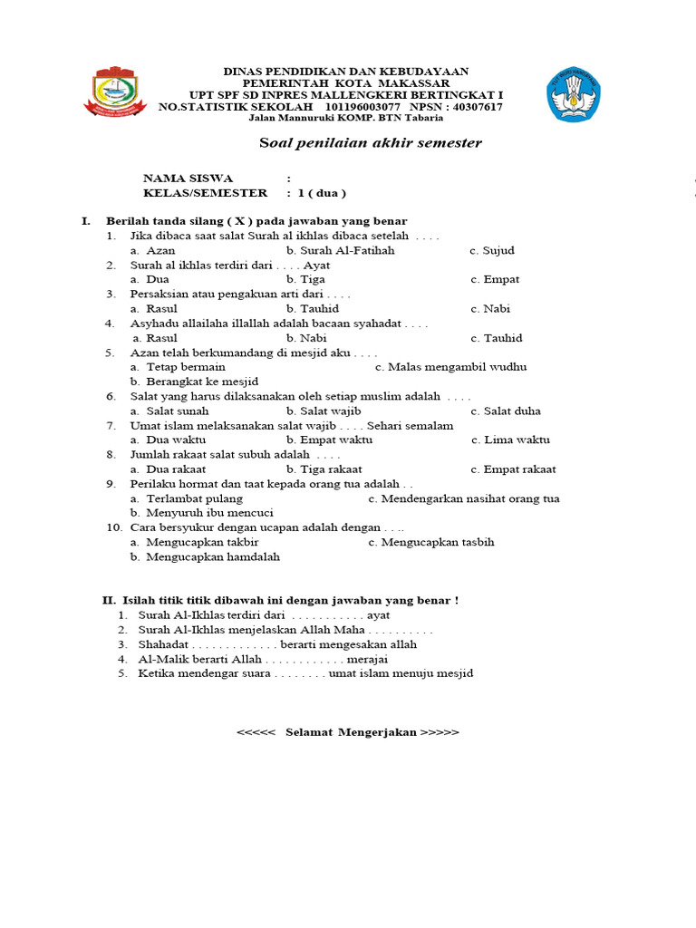 Contoh Soal Mid Semester Kelas 2 SD K13 Revisi 2026 Terbaru dan Kunci Jawaban yang Wajib Dipelajari