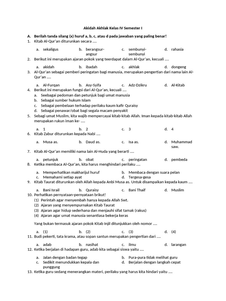 Rahasia 5 Langkah Menguasai materi dan soal akidah akhlak kelas 4 semester 1 Ujian