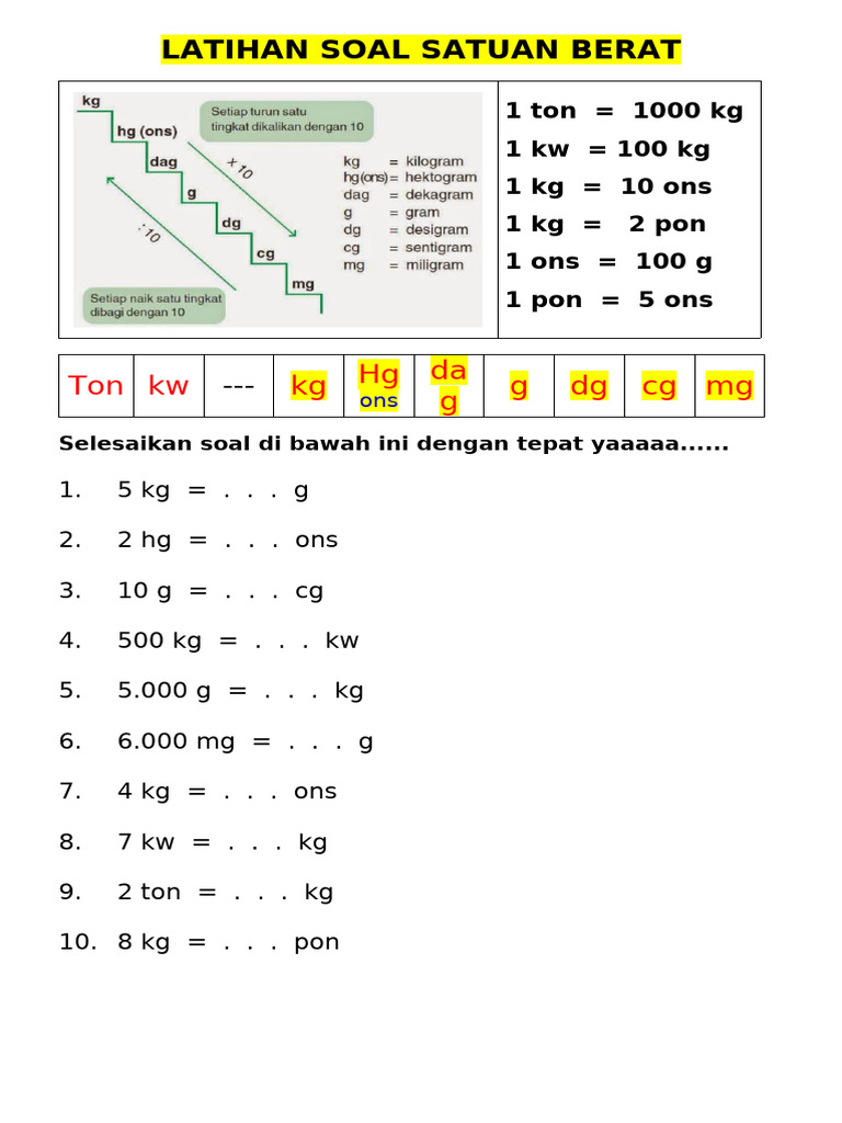 Latihan Soal Satuan Berat 1 PDF