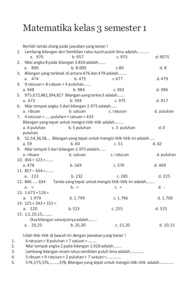 Rahasia Ringkasan materi dan soal matematika kelas 3 sd semester 1 Bikin Nilai Naik