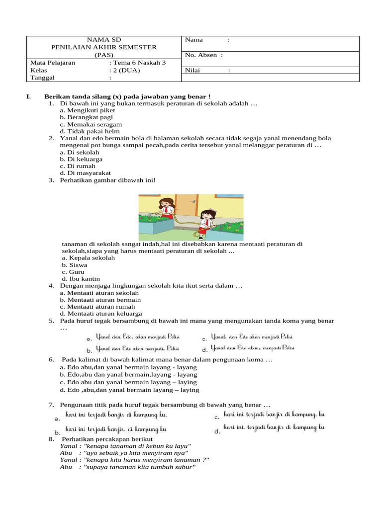 Penilaian Akhir Semester Kelas 2 SD PDF Penilaian Akhir Semester Kelas 2 SD PDF