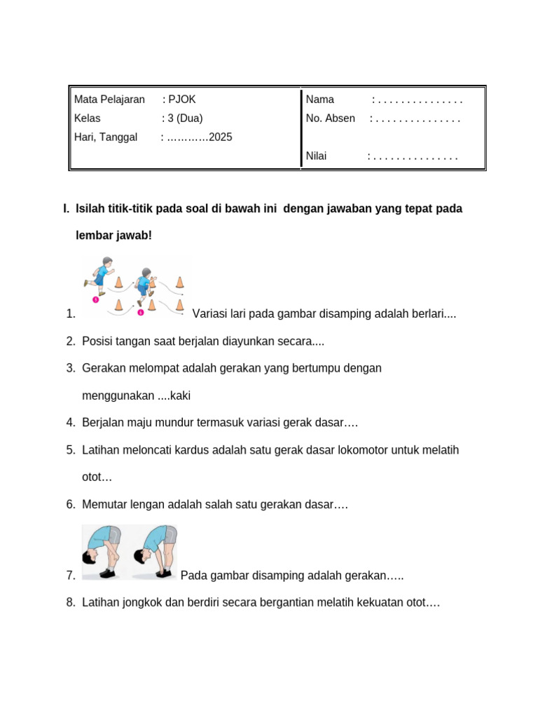 Soal PJOK Kelas 3 Gerakan Dasar dan Latihan PDF