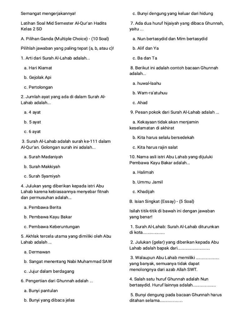 Jangan Salah Pilih Latihan, Ini Contoh Soal Mid Semester Kelas 2 Tahun 2018 yang Masih Relevan di 2026