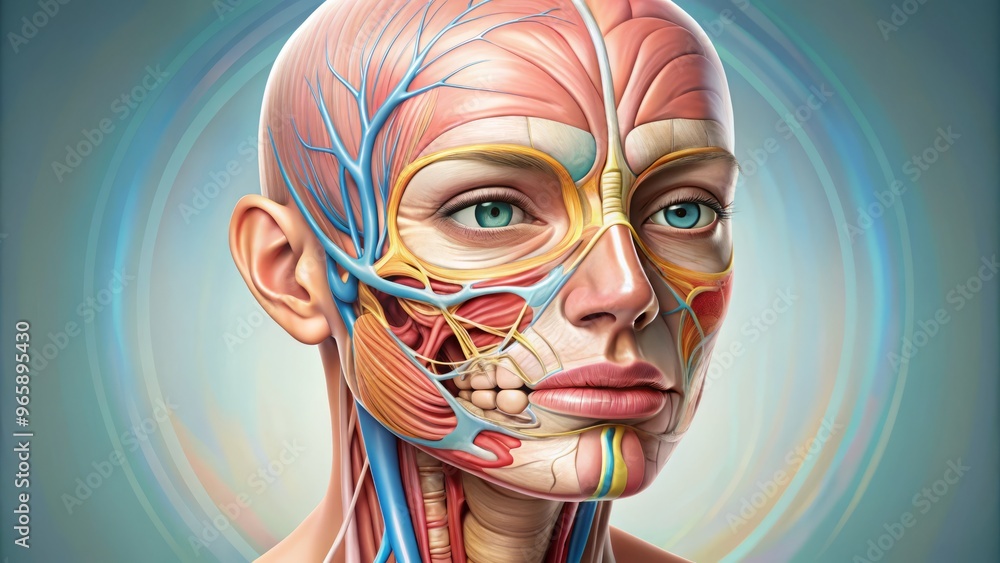 Face diagram anatomy layers detailed illustration soft colors gentle