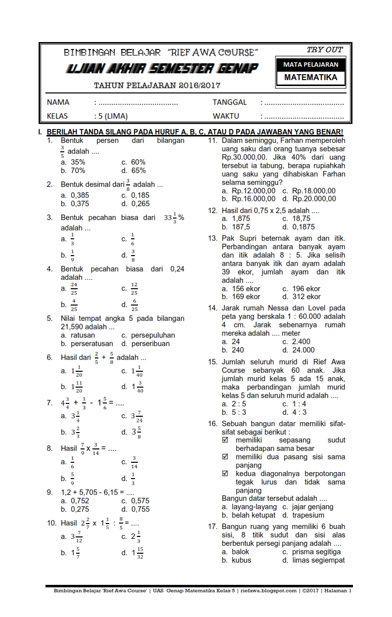 Rahasia Nilai Sempurna dengan Latihan Soal Matematika Kelas 5 SD Semester 1 Kurikulum 2013 Rahasia Nilai Sempurna dengan Latihan Soal Matematika Kelas 5 SD Semester 1 Kurikulum 2013