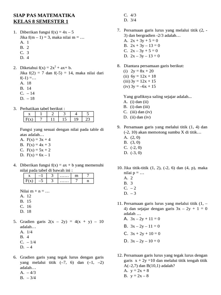Rahasia Nilai Sempurna dengan Latihan Soal Matematika Kelas 8 Pas Semester 1 Terbaru