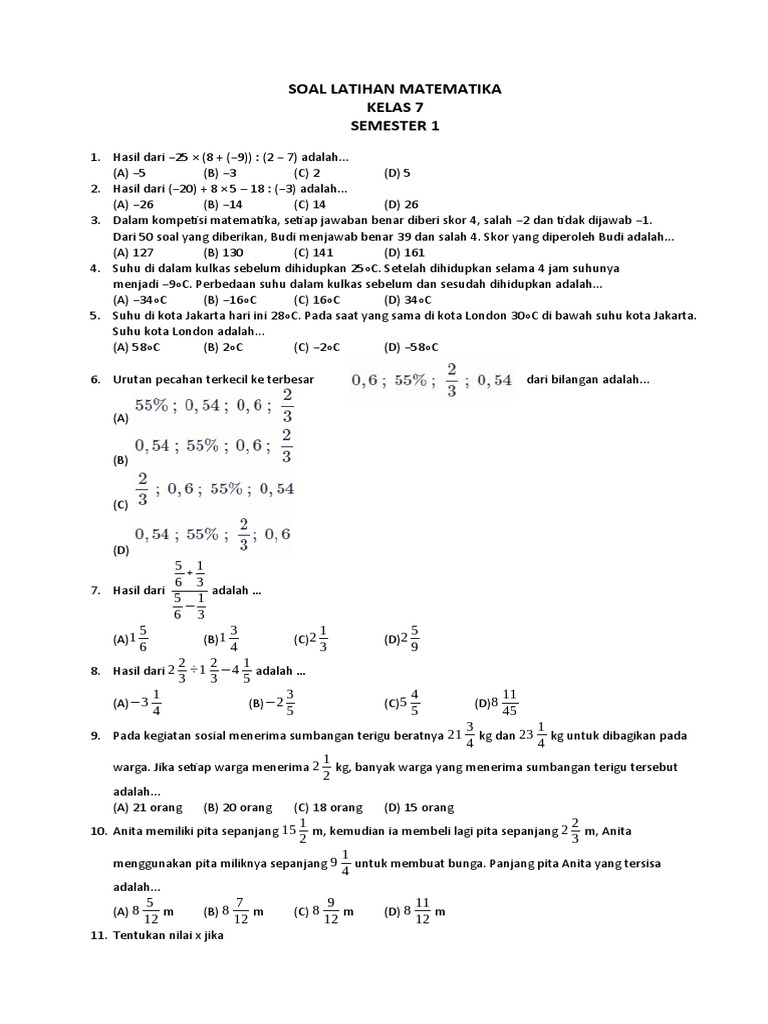 Rahasia Skor Tinggi Latihan Soal Matematika Kelas 7 Semester 1 dan Kunci Jawaban Terbaru