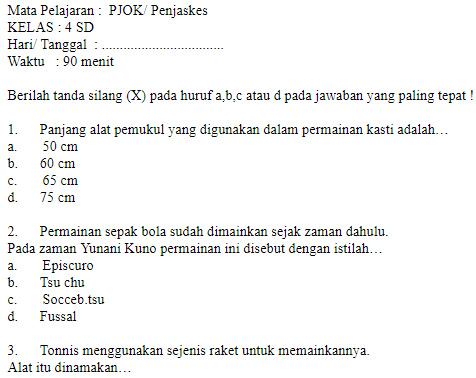 Ternyata Ini Bocoran Soal Penjaskes Kelas 4 Semester 1 dan Kunci Jawaban 2017 Terupdate