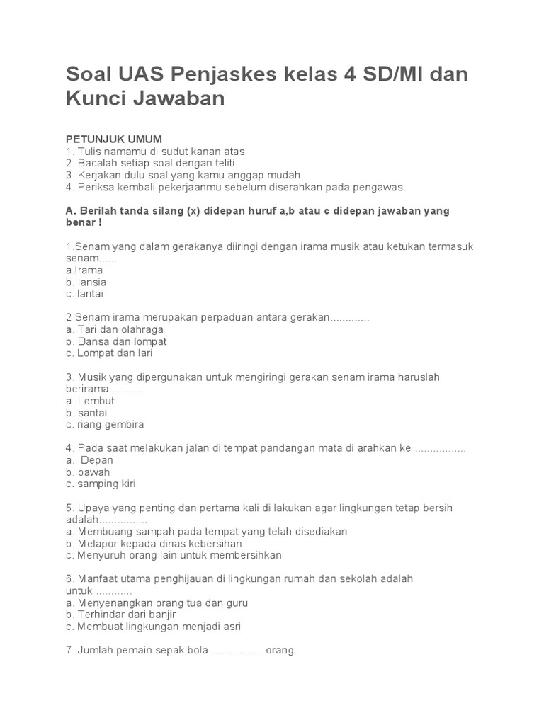 Wajib Tahu Bocoran Soal Penjaskes Kelas 4 Ulangan Semester 2 Agar Nilai Maksimal