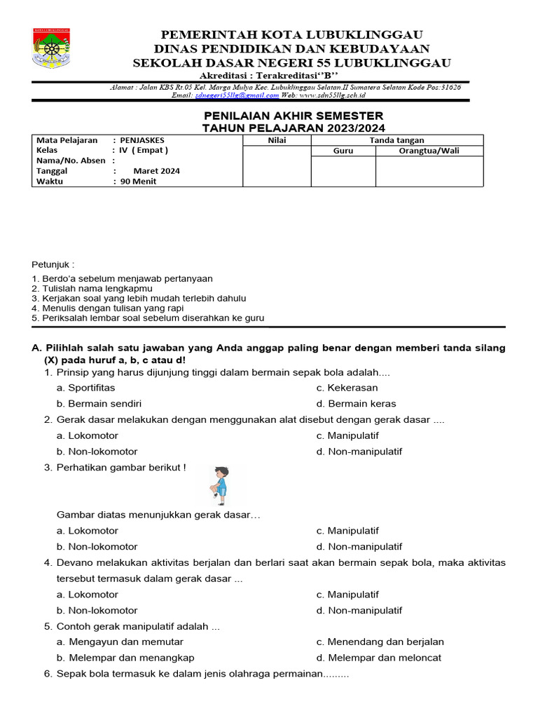 Wajib Tahu! Kumpulan Soal Penjaskes Kelas 4 Semester 2 dan Kunci Jawaban K13 Terbaru