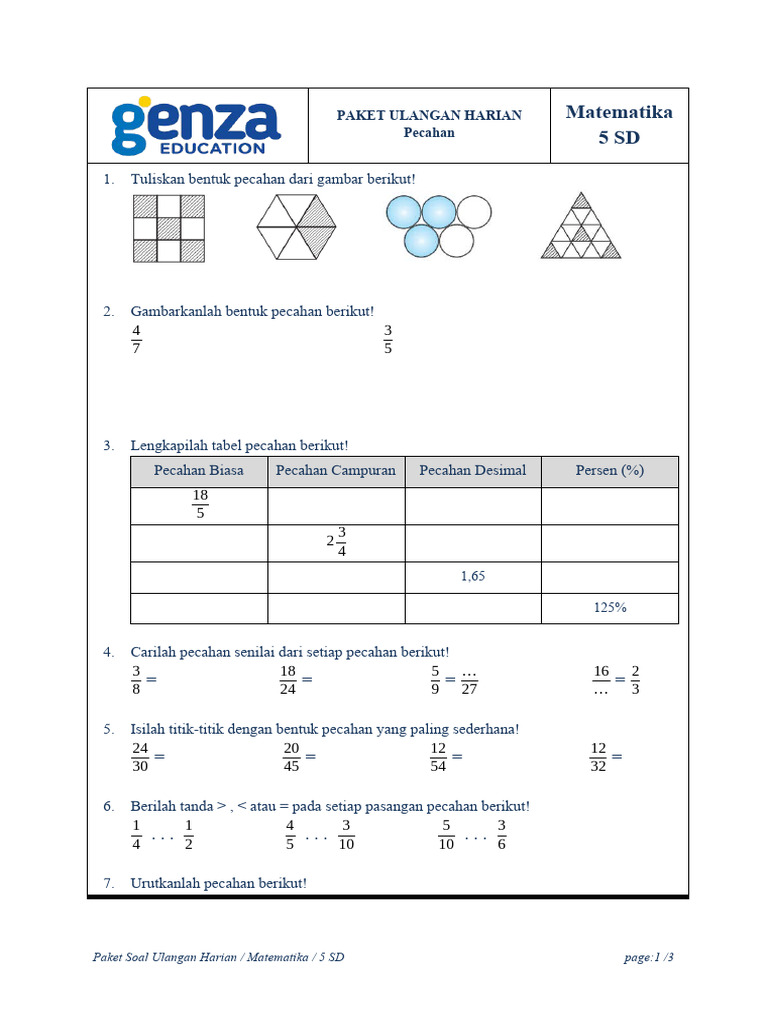 Wajib Tahu! Kumpulan latihan soal matematika kelas 5 semester 1 bab pecahan Terbaru Wajib Tahu! Kumpulan latihan soal matematika kelas 5 semester 1 bab pecahan Terbaru