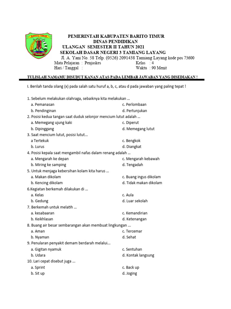Wajib Tahu Kumpulan soal penjaskes sd kelas 4 k13 semester 2 Terbaru Agar Nilai Maksimal